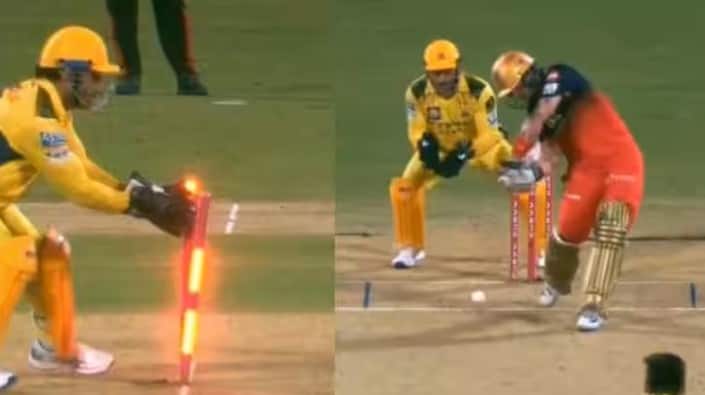 csk vs rcb ipl 2025 ms dhoni fastest stumping in 0 10 seconds to dismiss phil salt video goes viral  આંખના પલકારામાં ધોનીએ કર્યું સ્ટમ્પિંગ, 0.10 સેકન્ડમાં સોલ્ટને મોકલ્યો પેવેલિયન, જુઓ VIDEO  