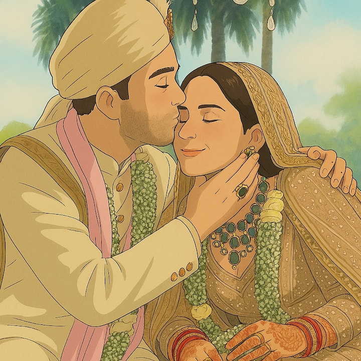 एक तस्वीर परिणीति और राघव की शादी की है. इसमें राघव एक्ट्रेस का माथा चूमते नजर आ रहे हैं.