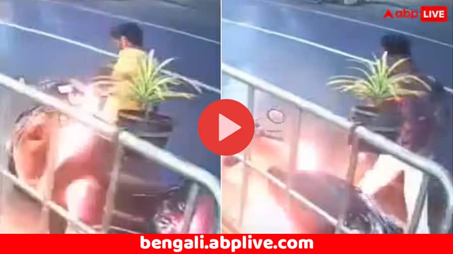 Kerala News Electric Scooty Catches Fire Roadside Viral Video will haunt you Scooty Fire: ৬ বছরের ছেলেকে নিয়ে রাস্তার ধারেই স্কুটিতে বসেছিলেন এই ব্যক্তি; হঠাৎ জ্বলে উঠল আগুন; ভিডিয়ো দেখে বুক কাঁপবে