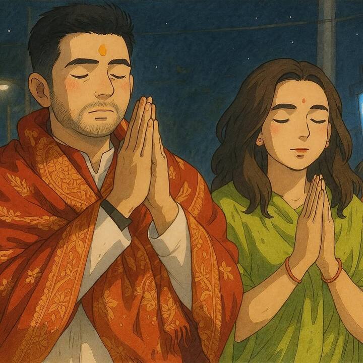 In one picture, Raghav shared from the temple. In this, he is seen praying with Parineeti.