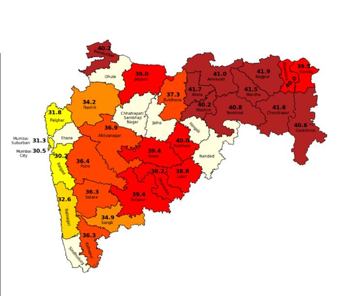28 मार्च रोजी विदर्भात सर्वाधिक तापमानाची नोंद होत असून बहुतांश ठिकाणी 40 अंशांच्या पुढे तापमान वाढले आहे.