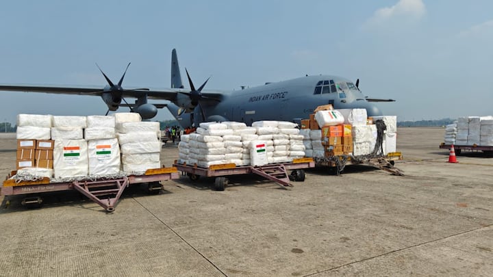 On Saturday, C17 aircraft of the Indian Air Force left for Myanmar from Hindon Air Force Station, Ghaziabad. (Photo: Ministry Of External Affairs)