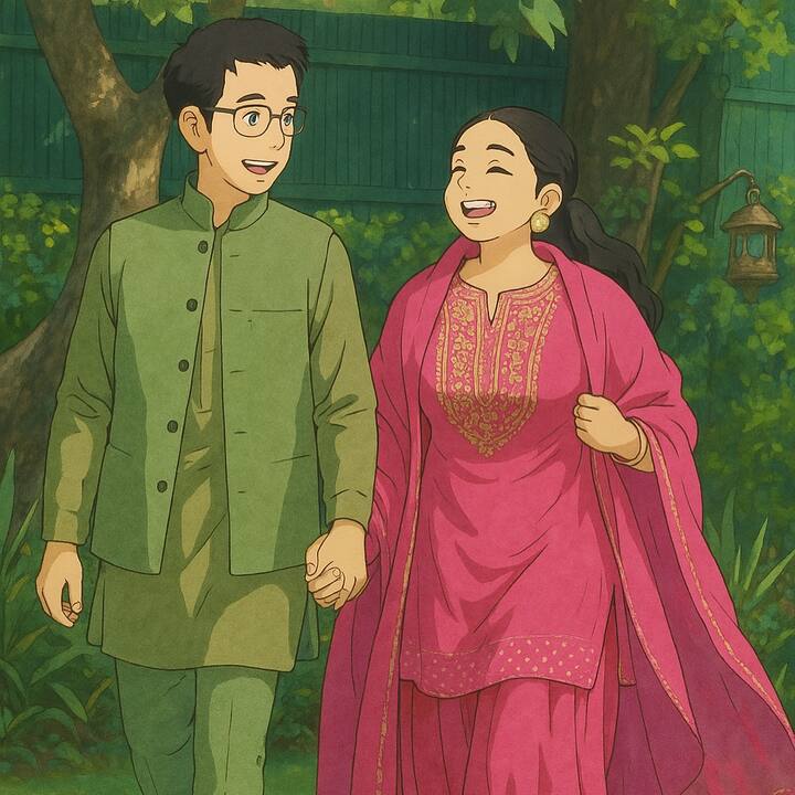 Another photo is from Karvachauth in which Parineeti is seen wearing a pink color suit. She is seen walking with Raghav's hand.