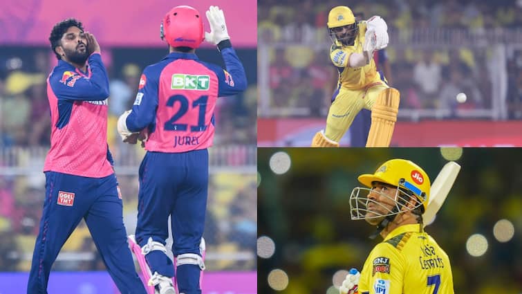 rr vs csk 2025 highlights wanindu hasaranga 4 wickets helps rajasthan royals beat chennai super kings by 6 runs CSK vs RR: चेन्नई को धोनी भी नहीं जिता सके मैच, राणा-हसरंगा के दम पर राजस्थान ने दर्ज की पहली जीत