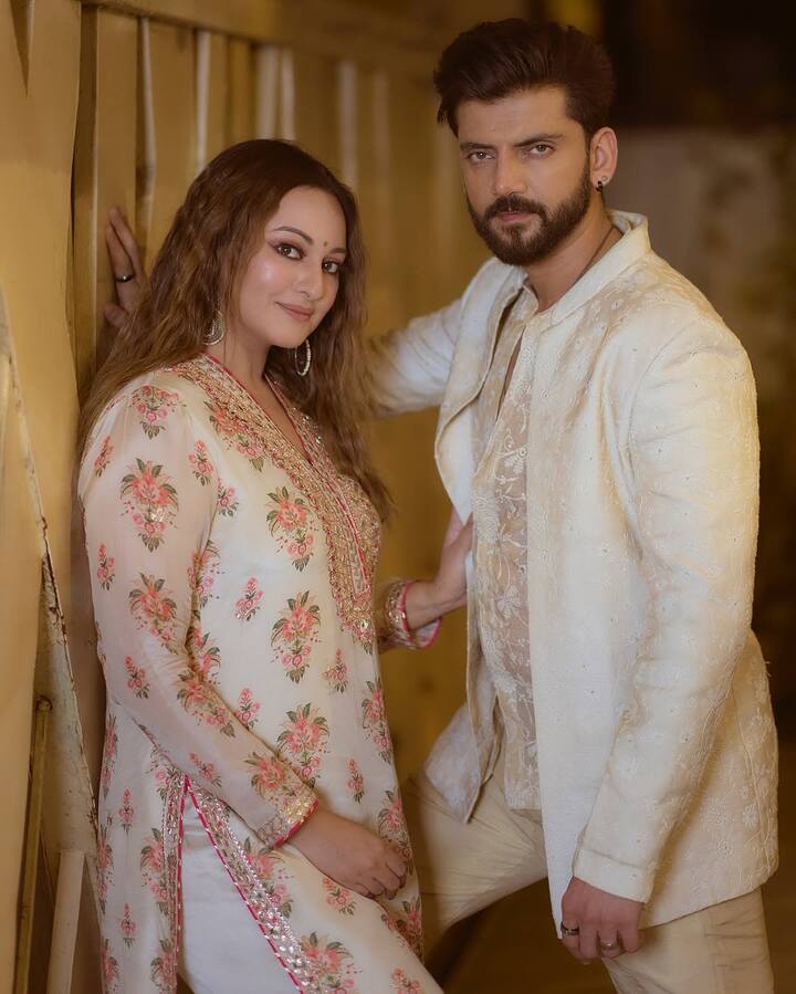 The first photo in the post shows Sonakshi leaning against a wall while Zaheer lovingly holds her chin, giving fans an adorable glimpse of their relationship.