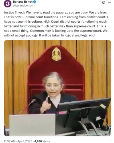 c9bf03e26aee0ac41dcd595ba5e4e6221743492738062628_original Supreme Court Justice M Bela Trivedi gets angry on Advocate On record for not present during hearing