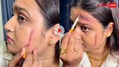 गजब टोपीबाज महिला है! चेहरे पर मेकअप से बना दिए चोट के घाव, लोगों का घूम गया माथा