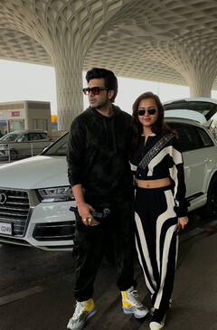 बॉयफ्रेंड करण कुंद्रा संग एयरपोर्ट पर स्पॉट हुईं तेजस्वी प्रकाश, बाहों में बाहें डालकर दिए पोज