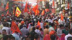 राजस्थान के भरतपुर में रामनवमी पर निकाली गई शोभायात्रा, भगवा रंग में रंगा शहर