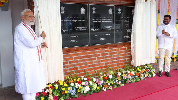 Modi and Dissanayake jointly inaugurated the upgraded railway line between Maho to Omanthai, along with railway signalling system at Anuradhapura. (X@narendramodi)
