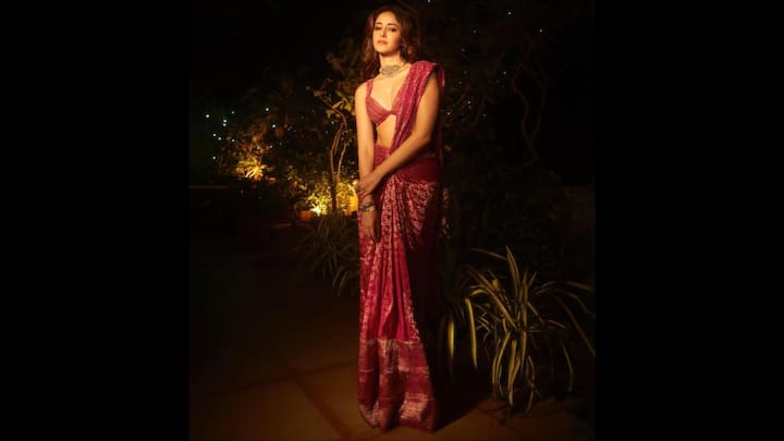 1. Red Pre-Draped Saree: Ananya Panday wore a pre-draped red saree that she paired with a sleeveless blouse. She balanced her look with elegance and boldness. The actress accessorised herself with a statement necklace that made her look ideal for festive evenings. (Image Source: Instagram/@ananyapanday)