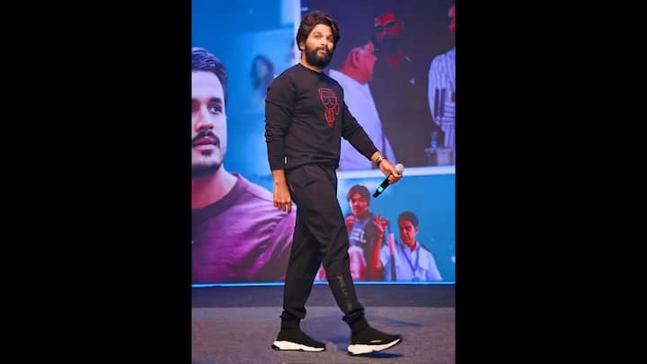 4. Casual Black Look: Allu Arjun nailed a casual vibe with his black graphic sweatshirt that he paired with matching joggers. The actor complemented his look with matching black and white sneakers and a black wrist watch which elevated his comfort look. (Image Source: Pinterest/@freeloots)