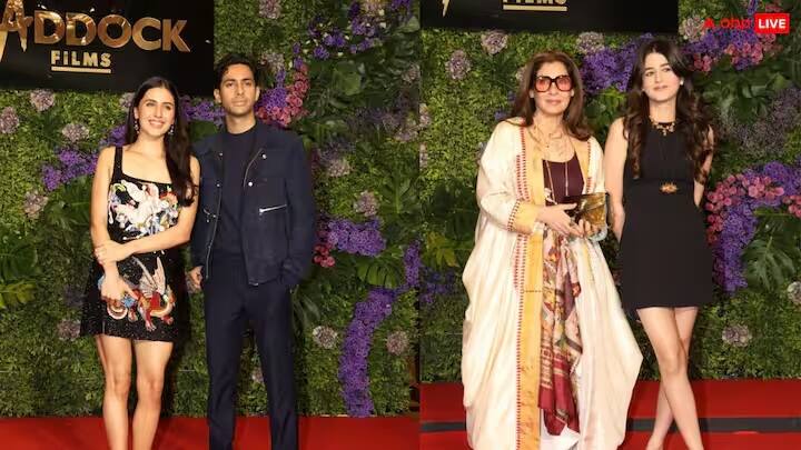 Agastya Nanda with Simar:મેડડોક ફિલ્મ સેલિબ્રેશન સોમવારે રાત્રે થયું હતું. આ ઈવેન્ટમાં બોલિવૂડના ઘણા સ્ટાર્સ જોવા મળ્યા હતા. દરેકના ફોટા સોશિયલ મીડિયા પર વાયરલ થાય છે.