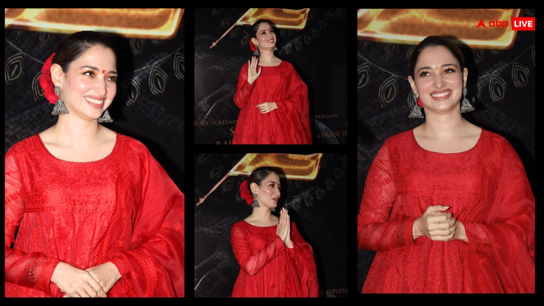odela 2 trailer out tamannaah bhatia all red look in suit gajra bindi at launch event see pics Odela 2 Trailer: 'ओडेला 2' का ट्रेलर आउट, लाल सूट और बालों में गुलाब का गजरा लगाकर लॉन्च इवेंट में पहुंचीं तमन्ना भाटिया