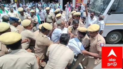 Mayiladuthurai district farmers protest crops Relief tnn அழிந்து போன வாழ்வாதாரத்திற்காக போராடிய விவசாயிகள்... தயவு தாட்சண்யம் இன்றி செயல்பட்ட போலீஸ்... கலங்கும் விவசாயிகள்