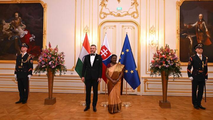 In Bratislava, President Murmu was received by Slovakian President Peter Pellegrini at the Presidential Palace. She was accorded a ceremonial welcome with the Guard of Honour. ( Image Source: PTI)