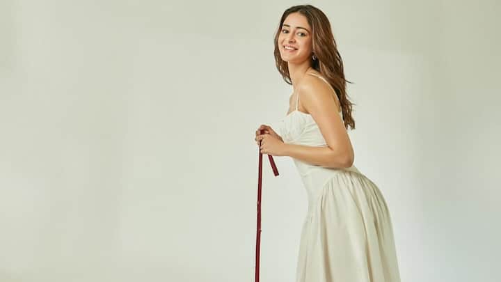 White Midi Dress with Ruched Waist: Her ivory midi cotton dress with spaghetti straps and ruched detail is just perfect for a summer day out, simple yet stylish. The corset-style bodice takes care of the waist flattery while the skirt remains flowy and breathable. (Image Source: Instagram/ ananyapanday)