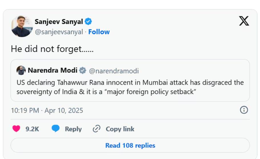 PM ਮੋਦੀ ਨੇ 2011 'ਚ ਤਹੱਵੁਰ ਰਾਣਾ ਬਾਰੇ ਅਜਿਹਾ ਕੀ ਲਿਖਿਆ, ਹਰ ਥਾਂ 'ਤੇ ਹੋ ਰਹੀ ਚਰਚਾ, ਪੋਸਟ ਹੋ ਗਈ ਵਾਇਰਲ