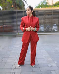 Rubina Dilaik Looks 'Red & Anxious' In A Stylish Pantsuit, Pics
