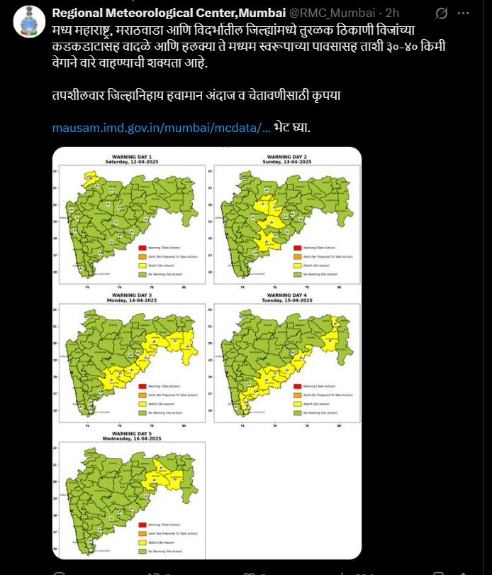 किमान तापमानाचा  पारा प्रचंड वाढला असून येत्या पाच दिवसात मध्य महाराष्ट्र, मराठवाडा व विदर्भात पावसाची शक्यता वर्तवण्यात आली आहे.