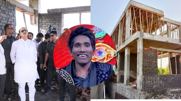 फोटोंमध्ये दुसऱ्या मजल्याचा स्लॅब टाकण्याचं काम सुरु असल्याच दिसत आहे.