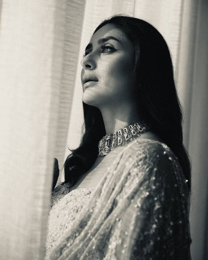 To round it off, Kareena accessorized with a statement choker necklace encrusted with emeralds and uncut diamonds, adding just the right touch of opulence without overpowering the ensemble.