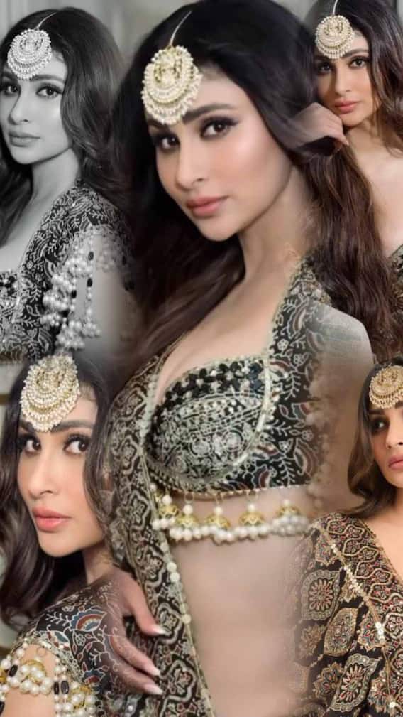 ब्लैक लहंगे में मौनी रॉय का शाही अंदाज़, माथे के टीके ने लूटी महफिल