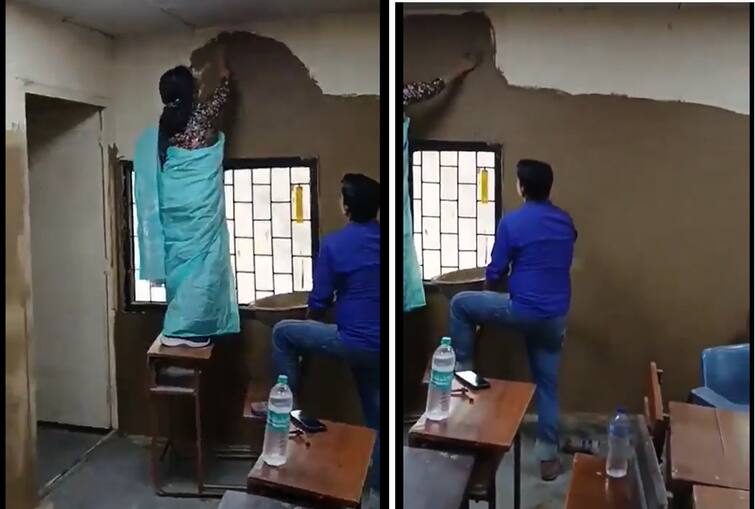 Watch Video Delhi College Principal Paints Classroom Wall With Cow Dung Watch Video: மாட்டுச் சாணத்தை வகுப்பறை சுவற்றில் பூசிய கல்லூரி முதல்வர்; வீடியோ வைரலான நிலையில் அவரே சொன்ன காரணம்!