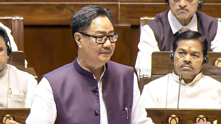 Union Minister Kiren Rijiju tabled the Waqf (Amendment) Bill in the Lok Sabha. He listed the provisions under the bill, to which the Opposition objected, alleging interference in Islamic religious affairs.  (Image Source: PTI)