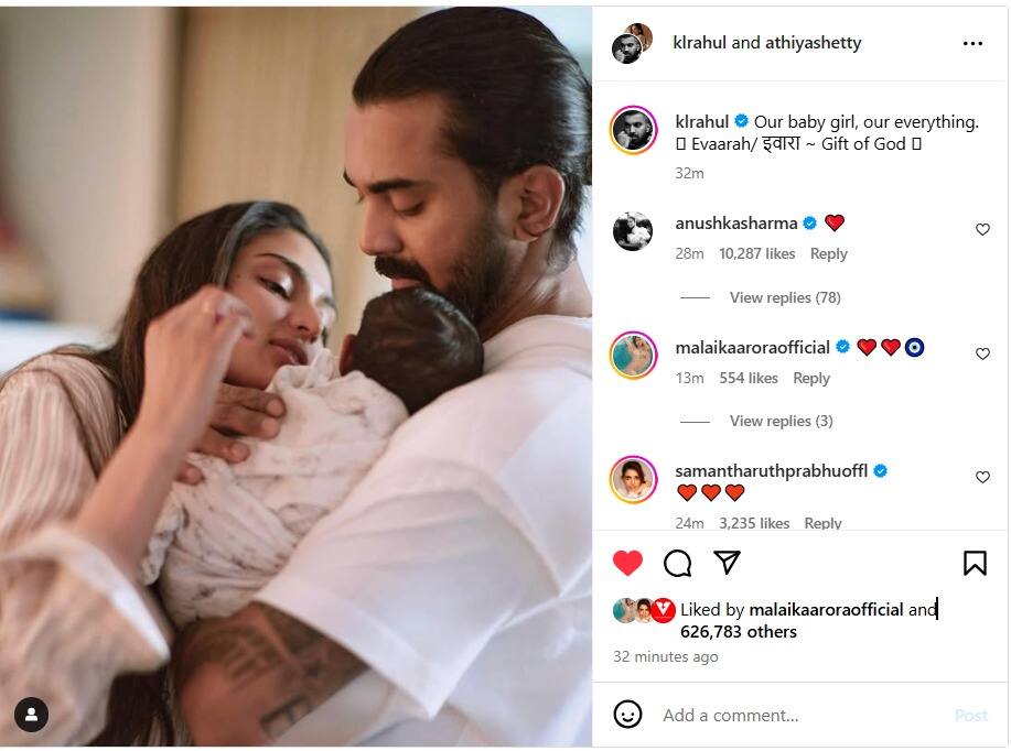 Athiya Shetty Baby Girl Name: KL Rahul and Athiya Shetty named the daughter 'Iwara', Anushka Sharma commented on hearing