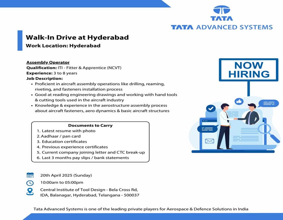 Tata Advanced Systems Limited: టాటాలో ఉద్యోగాలు.డైరక్ట్ వాక్ ఇన్ … ఎప్పుడు.. ఎక్కడంటే.. ?