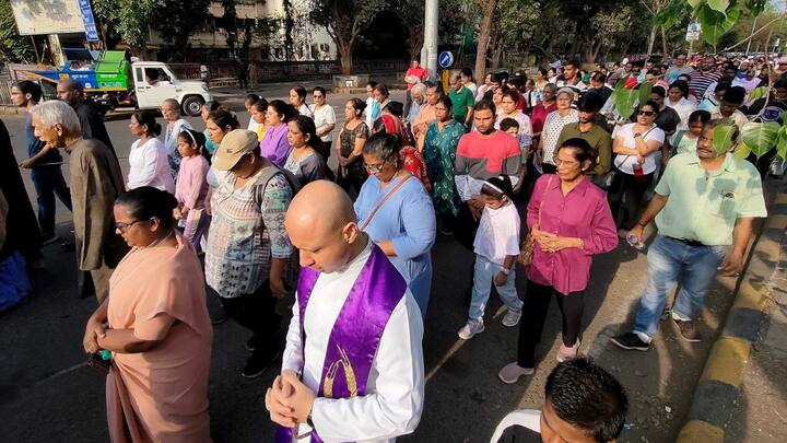 In several cities and towns with significant Christian populations, processions known as the “ Way of the Cross” or “Stations of the Cross” are held, where followers of Christ walk the streets, frequently acting out the events of Christ's passion. (Image Source: PTI)