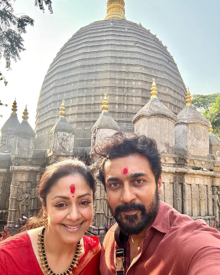 In a series of photos posted online, the two actors are seen soaking in the serenity of the sacred surroundings.