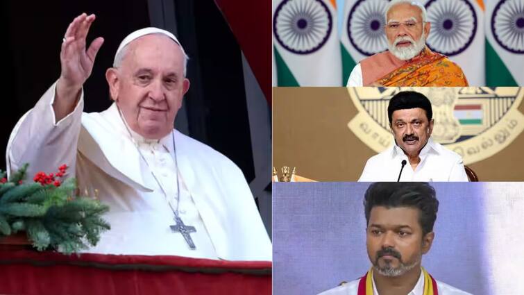TVK Vijay condolences Pope Francis Death followers போப் பிரான்சிஸ் மறைவு: மோடி, ஸ்டாலின், விஜய் சொன்னது என்ன?