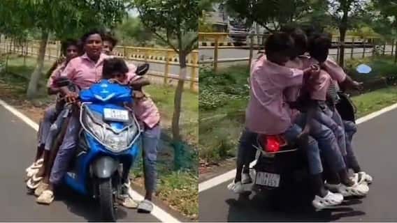 இருசக்கர வாகனத்தில் சென்ற 7 மாணவர்கள்.. வைரலான வீடியோ... போலீஸ் அதிரடி