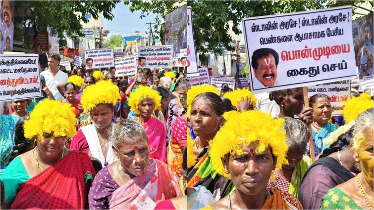 AIADMK protests against Minister Ponmudi's next speech on women  tnn Ponmudi : 