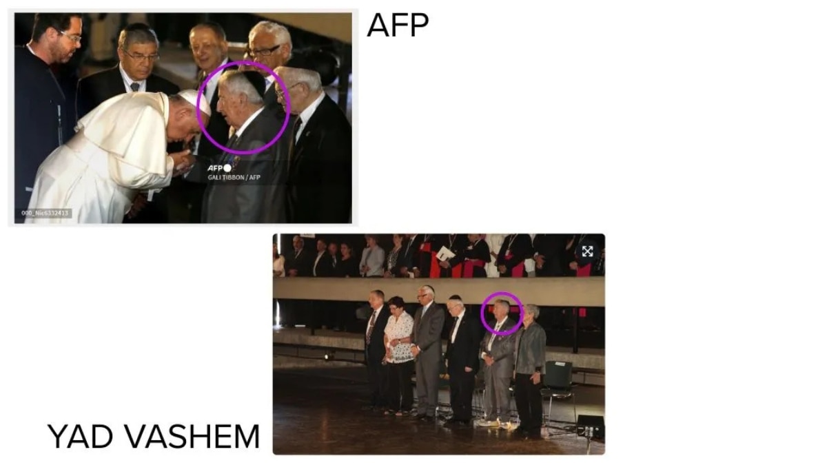 Comparison of the survivors in the image by AFP and the image by Yad Vashem. (Source: AFP/Yad Vashem/Modified by Logically Facts)