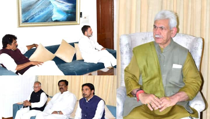 He also met Jammu and Kashmir L-G Manoj Kumar Sinha, along with Congress MP KC Venugopal, Congress MLAs Ghulam Ahmad Mir & Tariq Hameed Karra, and RS MP Dr Syed Naseer Hussain at Raj Bhavan to discuss various aspects related to the heinous terror attack in Pahalgam. (Image Source: X/@OfficeOfLGJandK)