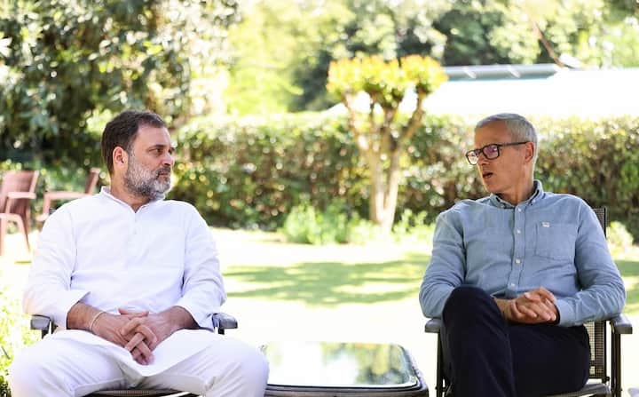 Officials said Rahul Gandhi, who earlier interacted with the injured tourists at the Army's based hospital, met Abdullah at his residence in Jammu and Kashmir on Friday. (Image Source: X/@INCIndia)