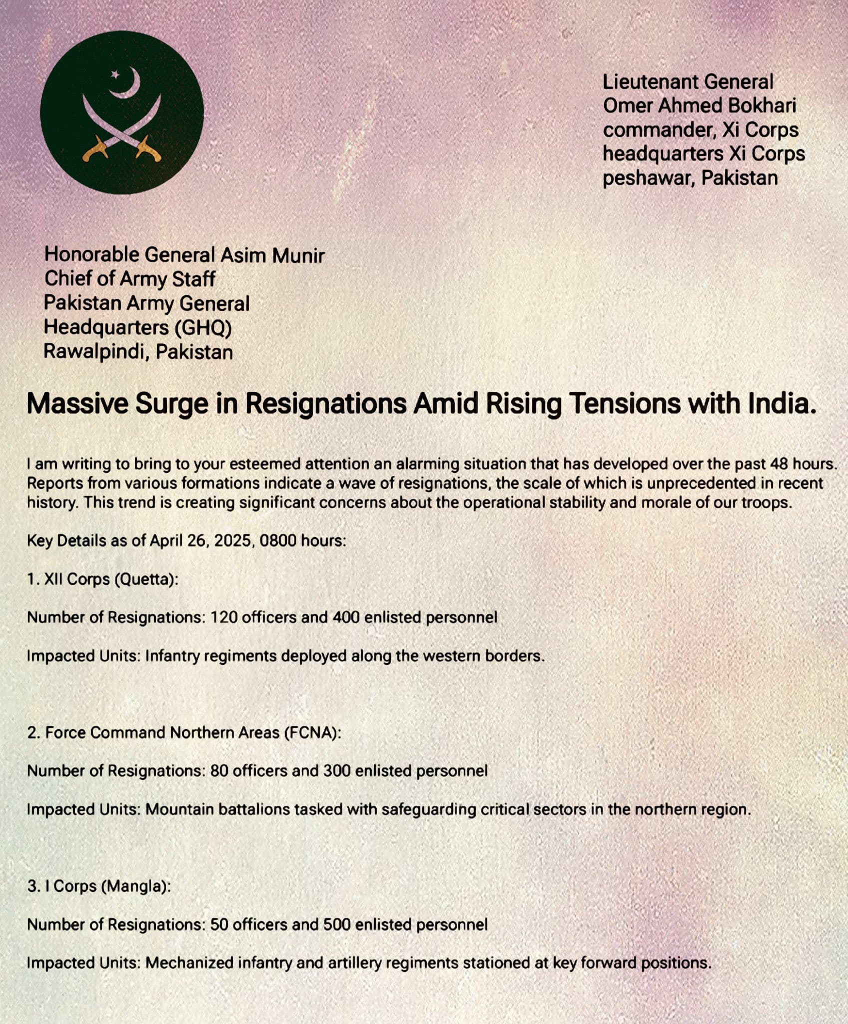 ਇੰਡੀਆ ਦੇ ਐਕਸ਼ਨ ਤੋਂ ਪਹਿਲਾਂ ਪਾਕਿਸਤਾਨੀ ਫੌਜ 'ਚ ਹੜਕੰਪ, 250 ਤੋਂ ਵੱਧ ਅਧਿਕਾਰੀਆਂ ਅਤੇ 1200 ਤੋਂ ਵੱਧ ਜਵਾਨਾਂ ਵੱਲੋਂ ਦਿੱਤੇ ਗਏ ਅਸਤੀਫ਼ੇ