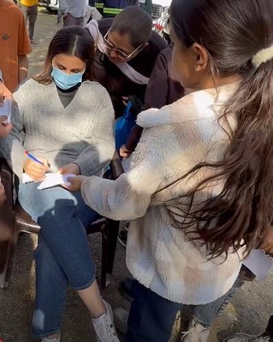 In one of the photos, the actress is seen posing alongside him and other cast and crew members, giving fans a peek into their time together.