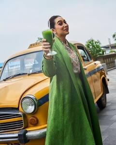Karisma Kapoor’s Leafy Green Elegance Meets Vintage Taxi Vibes, PICS