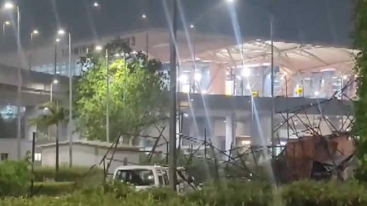Heavy Rain Lashes Parts Of Delhi Leading To Waterlogging, Metal Structure Collapses At T3