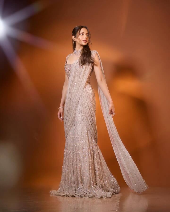 अगर आप डेस्टिनेशन वेडिंग में स्टाइलिश और कम्फी लुक चाहते हैं. तो रकुल प्रीत सिंह का ये शिमरी लहंगा आप ट्राई कर सकते हैं.