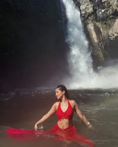 Shivangi Joshi Stuns In Red Dress Amid Bali Waterfalls In Dreamy Vacation Pics