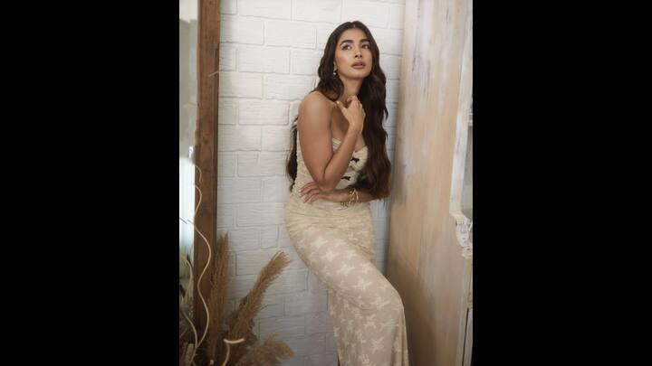 5. Neutral Toned Look: The South Indian actress, Pooja Hegde wore a soft and delicate gown that featured a noodle strap and a body hugging silhouette. The actress radiated an effortless elegance, makin this look perfect for small and intimate events.  (Image Source: Instagram/@hegdepooja)