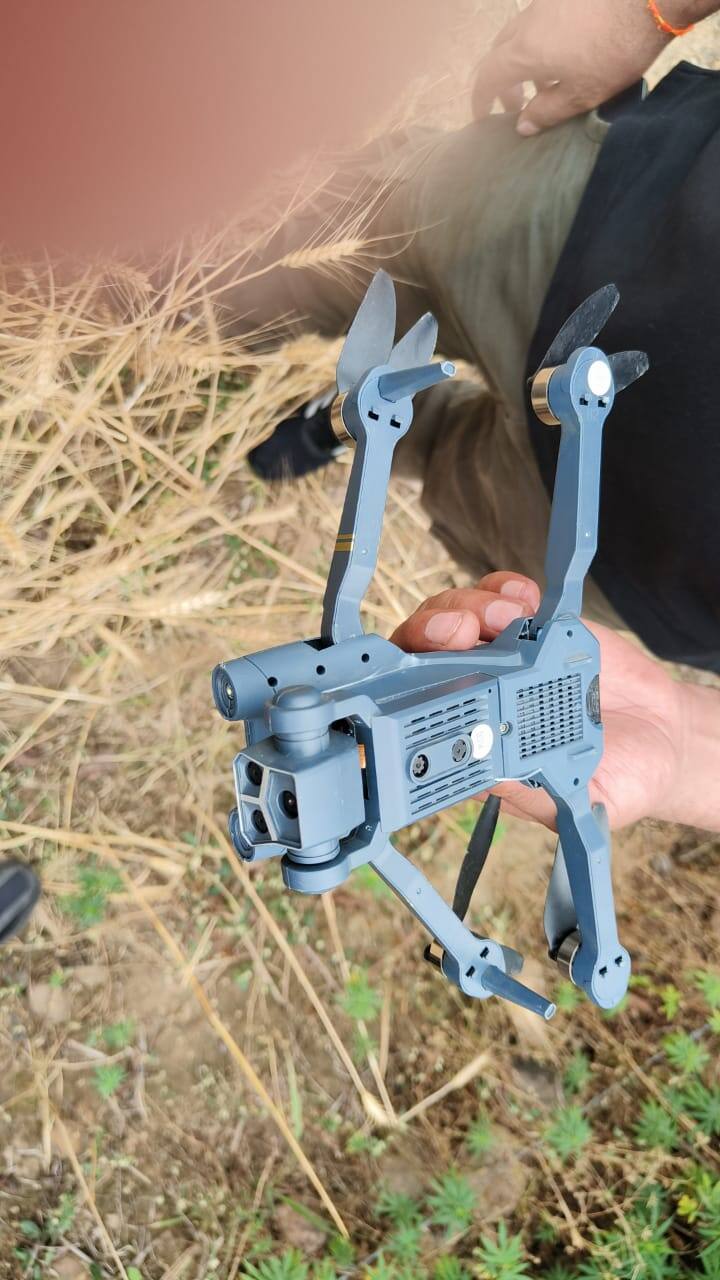 A drone has been recovered from the debris of Pakistani drones that attempted to enter Indian airspace. The drones were successfully intercepted and shot down by the Indian Air Defence System. (Image Courtesy:ANI)