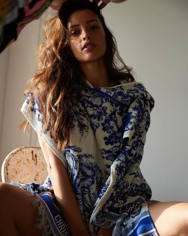 Wrap-Up Dress: Triptii wowed in a blue and white printed wrap dress by Christian Dior.