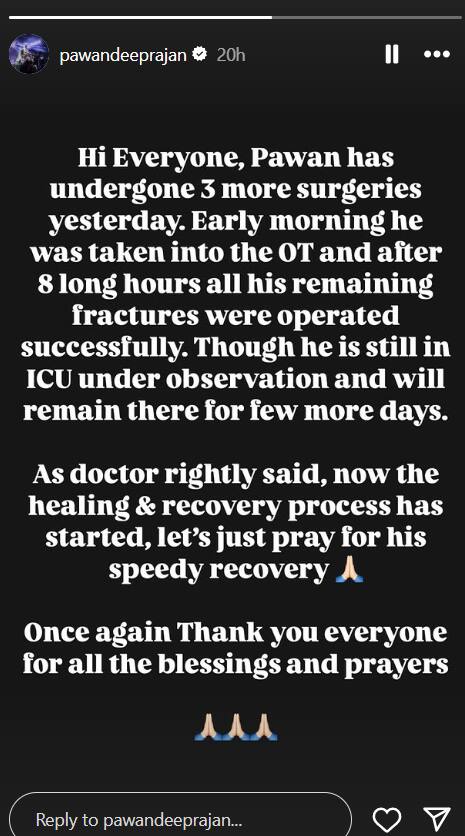 Pawandeep Raj health update: 8 घंटे चली सर्जरी, अभी भी आईसीयू में हैं पवनदीप राजन, जानें- कैसी है अब इंडियन आइडल 12 के विनर की हालत