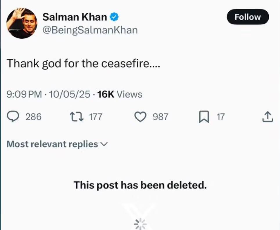 भाईजानने ट्वीट क्यों किया DELETE?' भारत-पाकिस्तान युद्धावर केलेलं ट्वीट सलमान खानकडून डिलिट; नेटकऱ्यांचा संताप